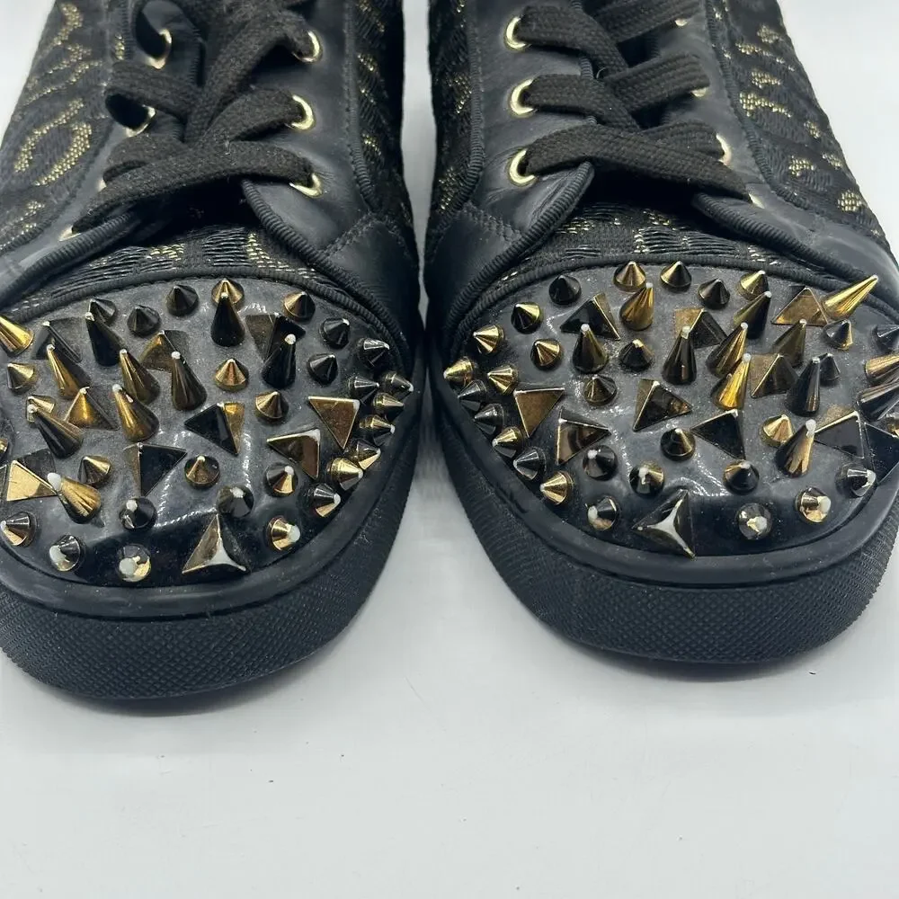 CHRISTIAN LOUBOUTIN Louis High Pik Jacquard Sneaker Black Gold Spike Sz 44/11